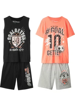bonprix bonprix Ropa 9 A 16 Años·Camisetas|Ropa 9 A 16 Años·Shorts>Camiseta de manga corta + camiseta sin mangas + bermudas (4 piezas) negro/vnaranja neón/gris claro jaspeado