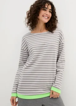 bonprix bonprix Camisetas>Camiseta de manga larga Plata mate/gris de rayas horizontales