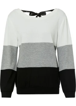 bonprix bonprix Camisetas>Camiseta de manga larga Blanco lana-gris claro-negro de rayas