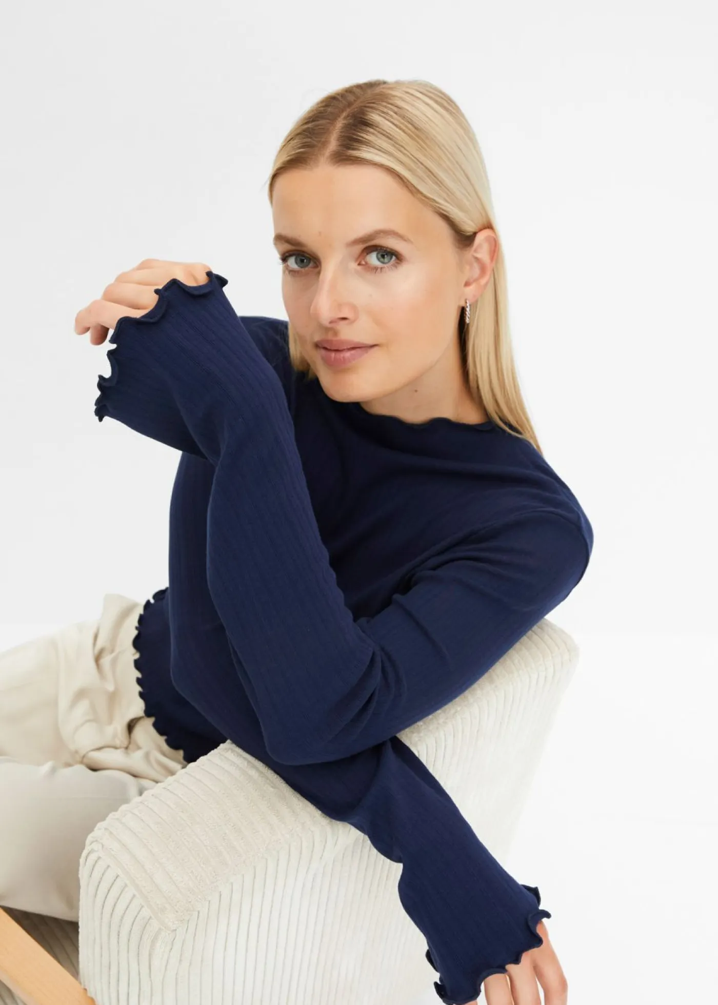 bonprix bonprix Camisetas>Camiseta de manga larga Azul marino