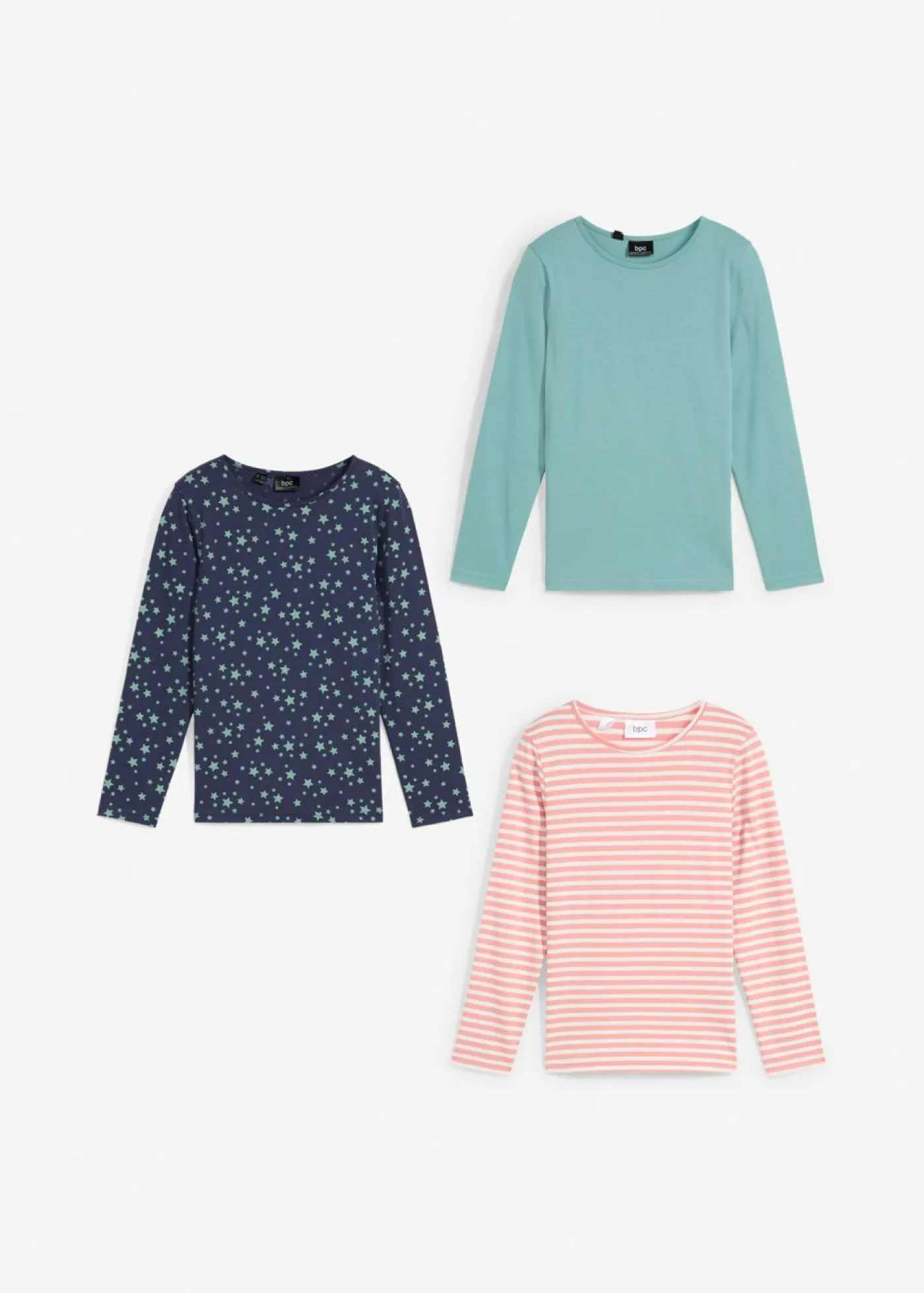 bonprix bonprix Ropa 2 A 9 Años·Camisetas|Ropa 2 A 9 Años·Multipack>Camiseta de manga larga azul marino+salvia ahumado+rosa ahumado