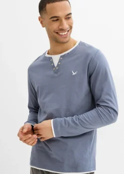 bonprix bonprix Básicos En Rebajas|Camisetas Y Polos>Camiseta de manga larga 2 en 1 (2 unidades) Azul marino+ azul ahumado