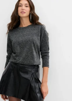 bonprix bonprix Camisetas>Camiseta de manga larga con hilo brillante Negro