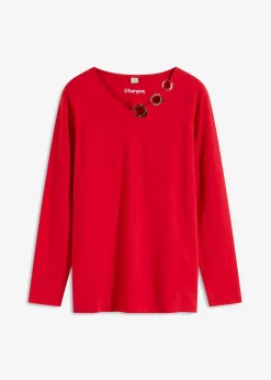 bonprix bonprix Camisetas>Camiseta de manga larga con ojales Rojo
