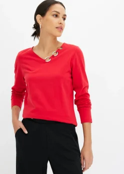 bonprix bonprix Camisetas>Camiseta de manga larga con ojales Rojo