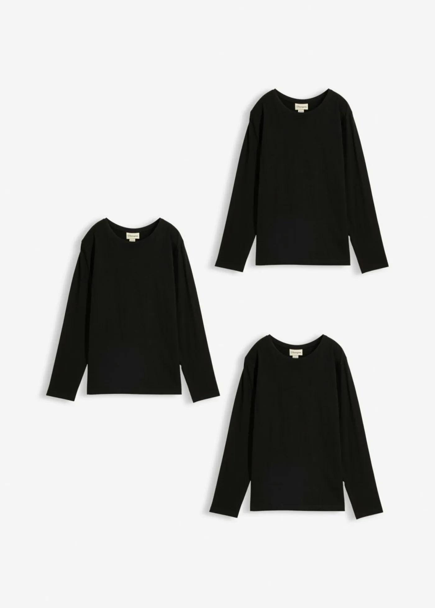 bonprix bonprix Ropa 9 A 16 Años·Camisetas|Ropa 9 A 16 Años·Packs De Ropa>Camiseta de manga larga con algodón orgánico (3 unidades) Negro-negro-negro