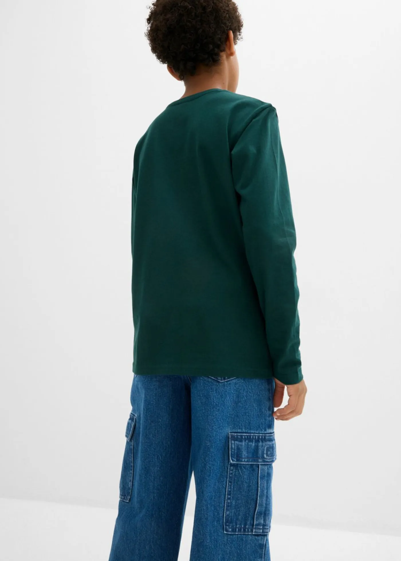 bonprix bonprix Ropa 9 A 16 Años·Camisetas|Ropa 9 A 16 Años·Packs De Ropa>Camiseta de manga larga con algodón orgánico (3 unidades) blanco/verde intenso/antracita jaspeado