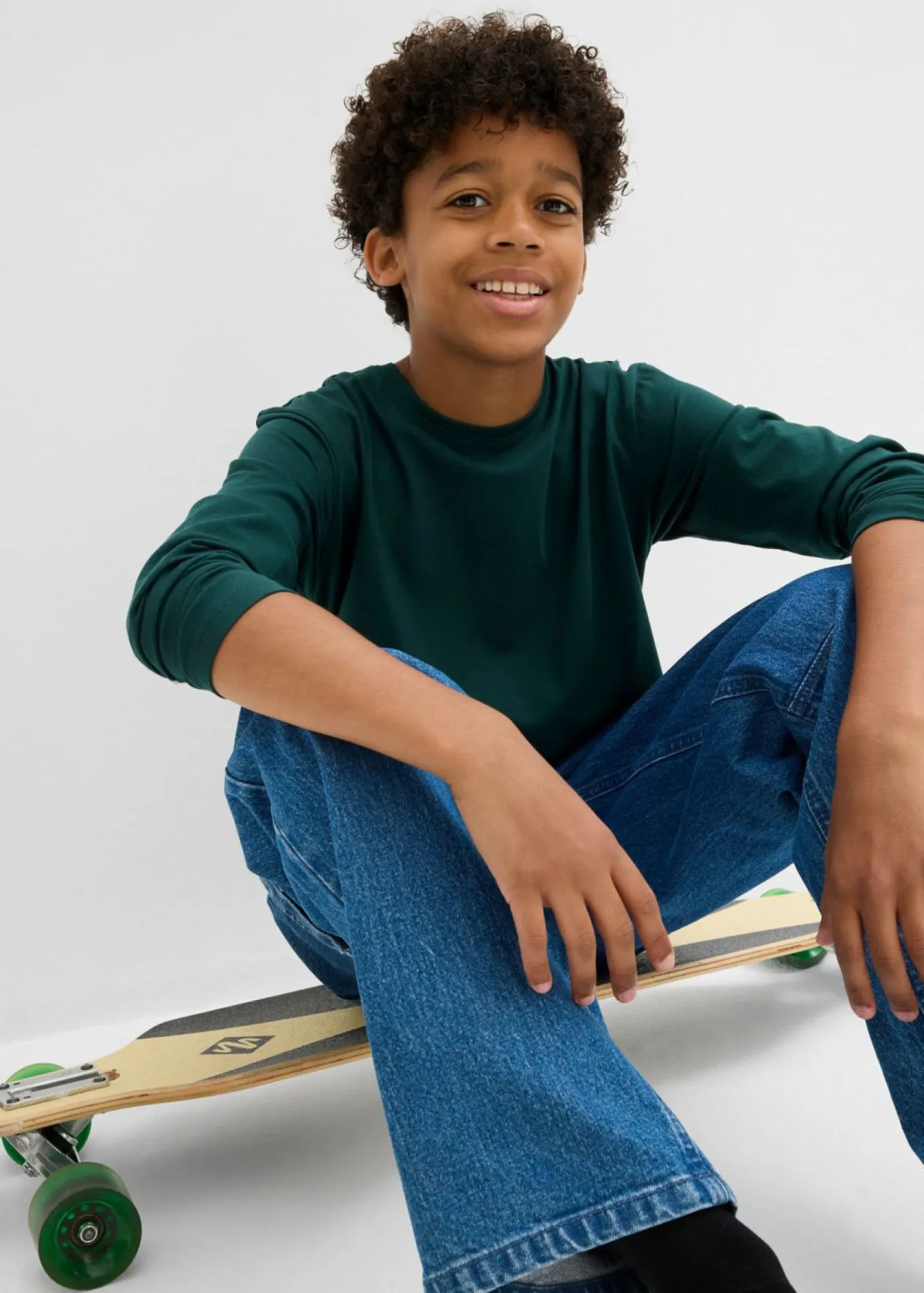 bonprix bonprix Ropa 9 A 16 Años·Camisetas|Ropa 9 A 16 Años·Packs De Ropa>Camiseta de manga larga con algodón orgánico (3 unidades) blanco/verde intenso/antracita jaspeado