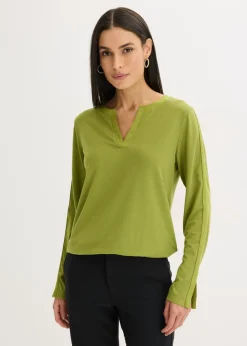 Mujer bonprix bonprix Camiseta de manga larga con ribete de satén