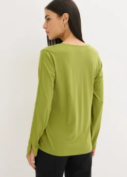 Mujer bonprix bonprix Camiseta de manga larga con ribete de satén