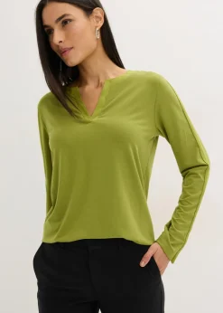 Mujer bonprix bonprix Camiseta de manga larga con ribete de satén