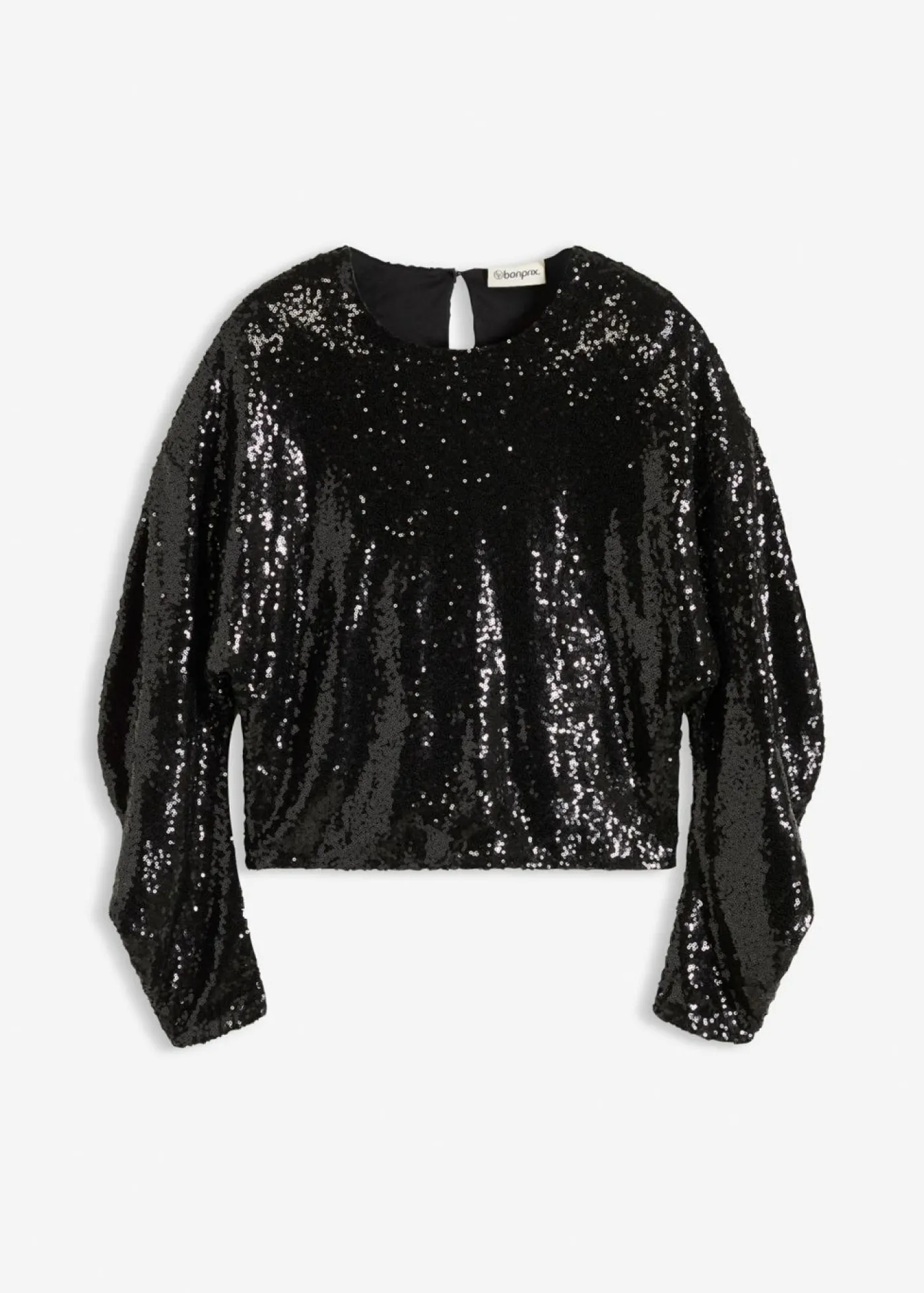 bonprix bonprix Camisetas>Camiseta de manga larga con lentejuelas Negro