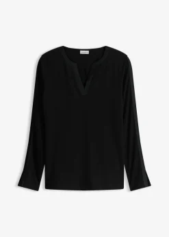 Mujer bonprix bonprix Camiseta de manga larga con ribete de satén