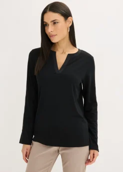 Mujer bonprix bonprix Camiseta de manga larga con ribete de satén