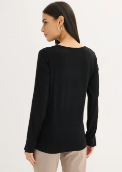 Mujer bonprix bonprix Camiseta de manga larga con ribete de satén