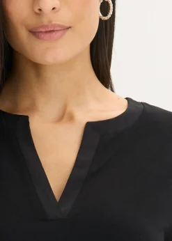 Mujer bonprix bonprix Camiseta de manga larga con ribete de satén