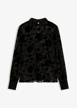 bonprix bonprix Camisetas>Camiseta de manga larga con leve transparencia Negro