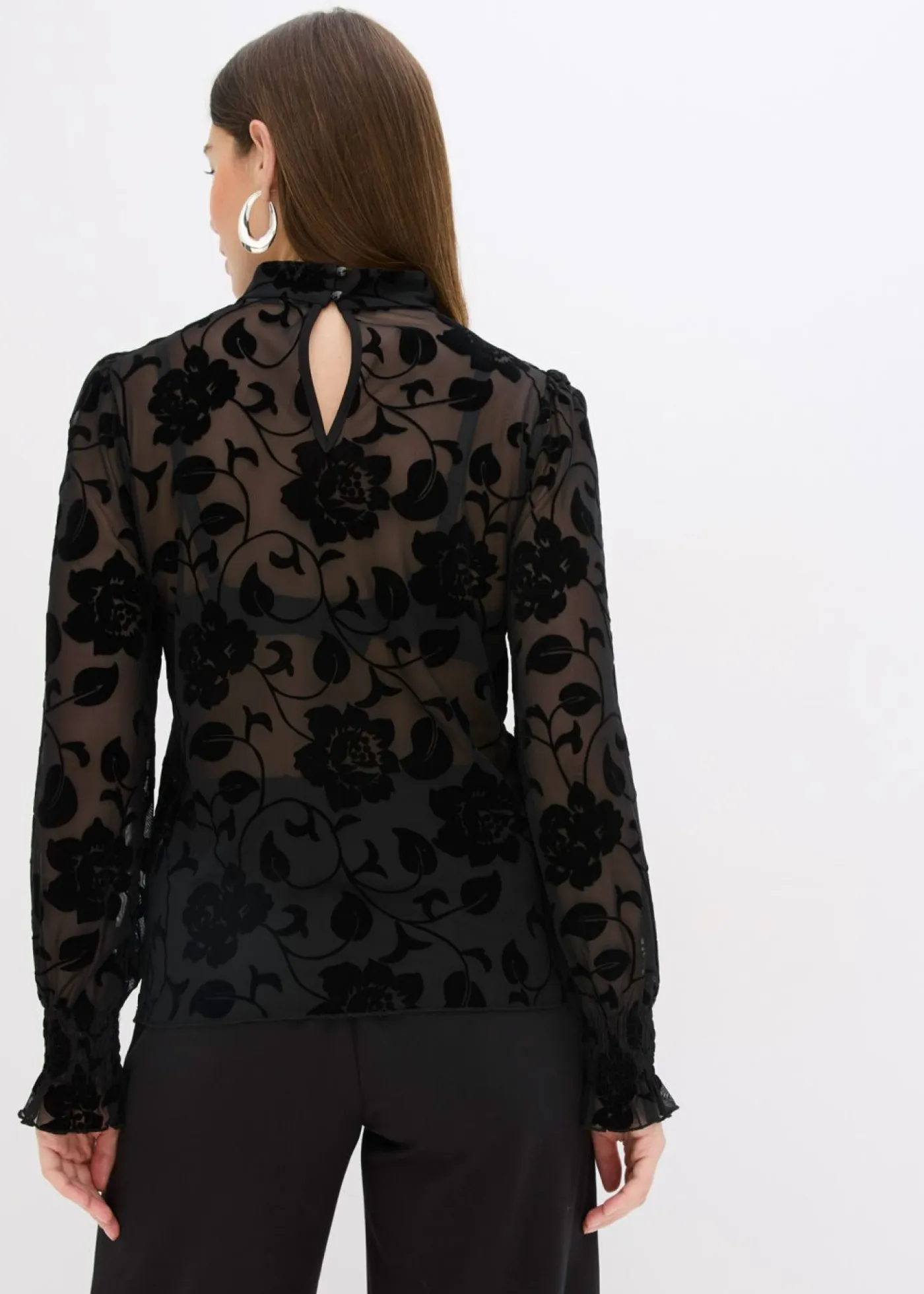 bonprix bonprix Camisetas>Camiseta de manga larga con leve transparencia Negro