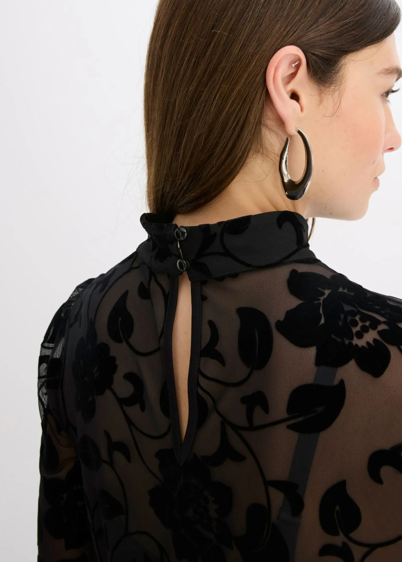 bonprix bonprix Camisetas>Camiseta de manga larga con leve transparencia Negro