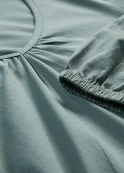 bonprix bonprix Camisetas>Camiseta de manga larga con elástico de algodón puro Verde eucalipto