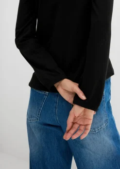 Mujer bonprix bonprix Camiseta de manga larga con elástico de algodón puro