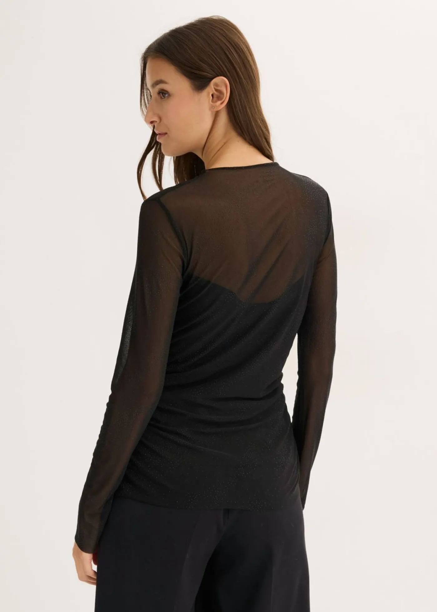 bonprix bonprix Camisetas>Camiseta de manga larga con delicada malla Negro