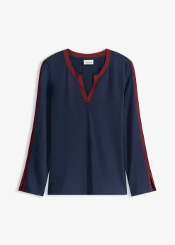 bonprix bonprix Camisetas>Camiseta de manga larga con abertura azul marino/rojo rubí