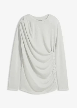 bonprix bonprix Camisetas>Camiseta de manga larga con fruncidos Plata