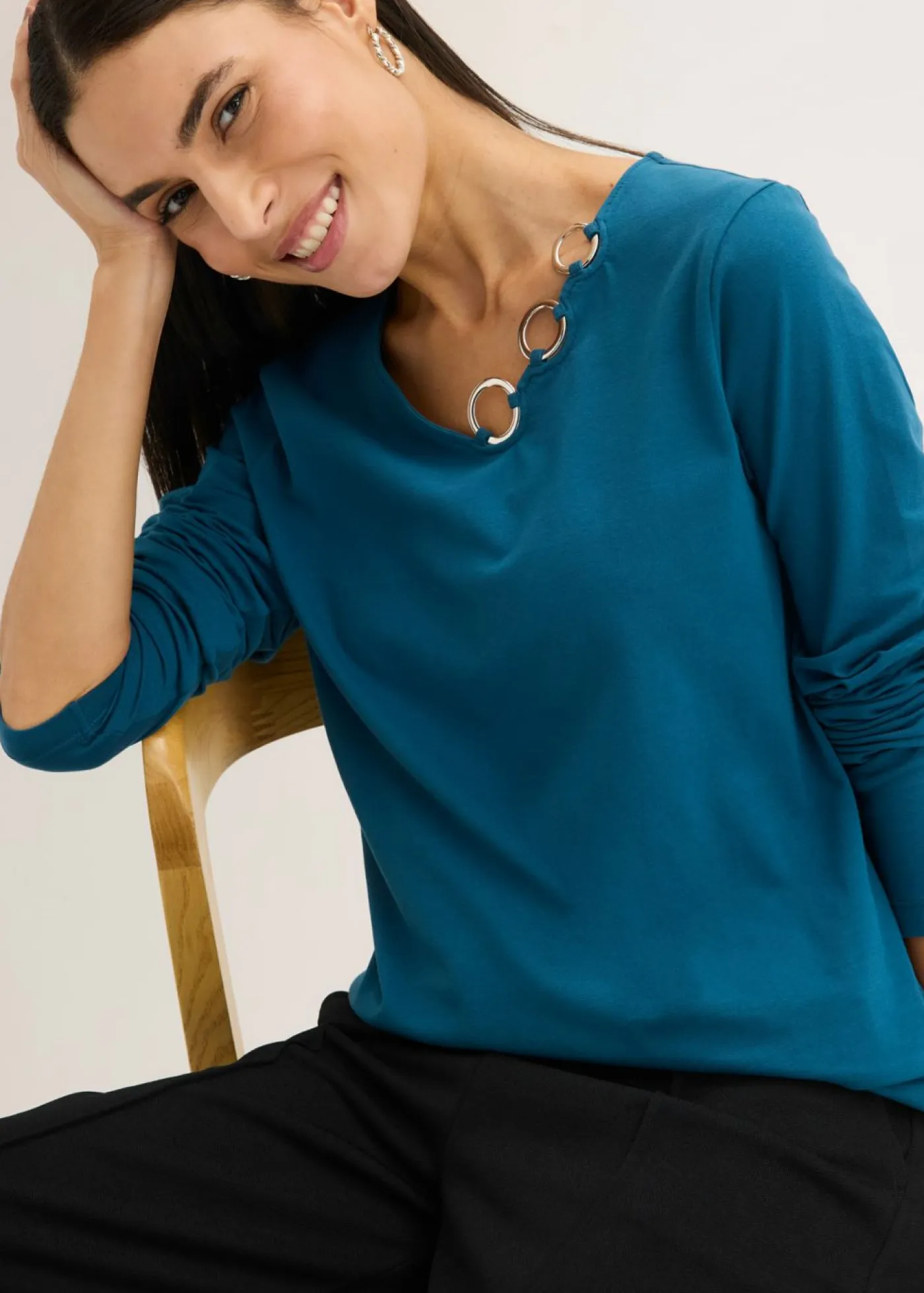 Mujer bonprix bonprix Camiseta de manga larga con ojales