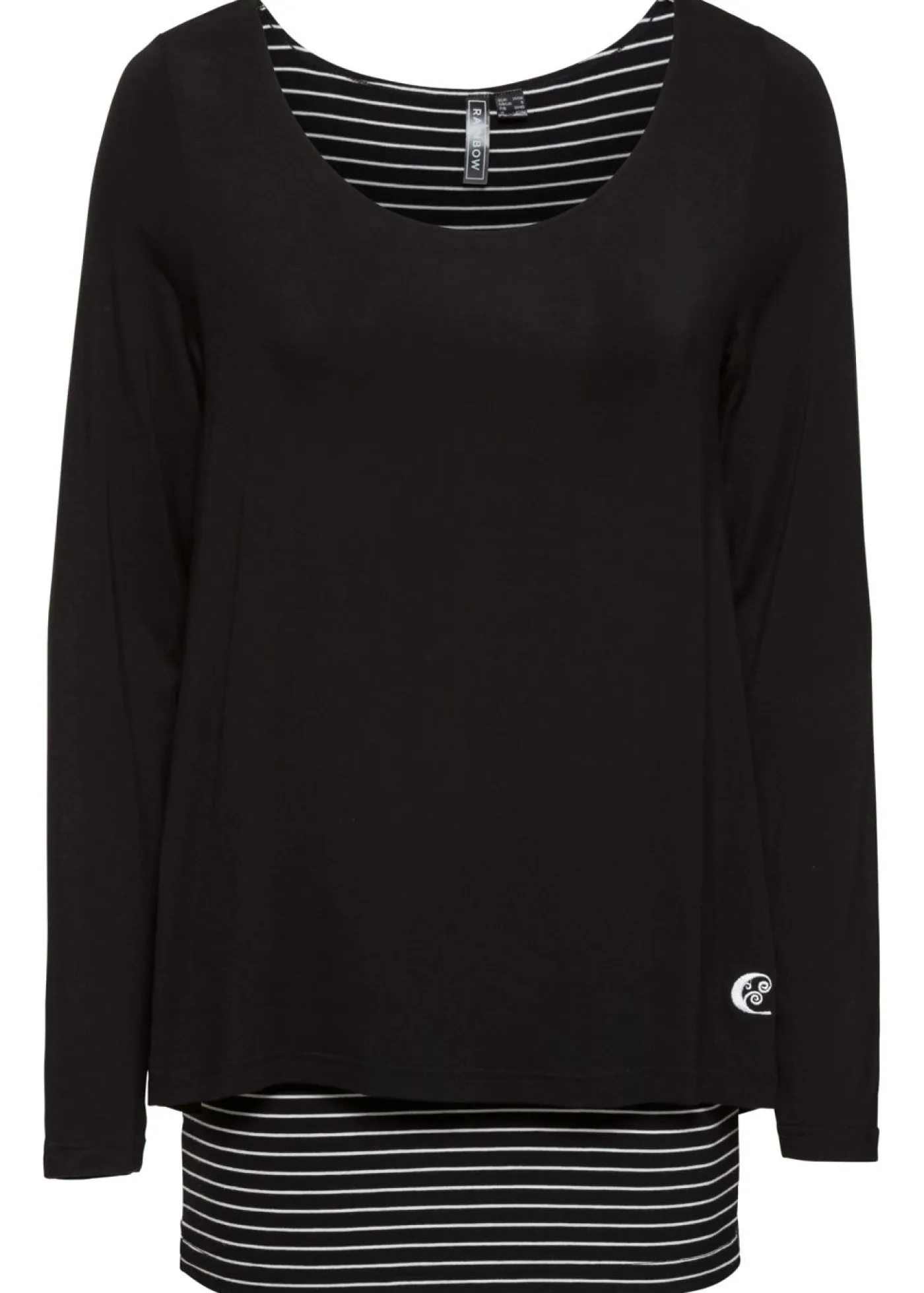 bonprix bonprix Camisetas>Camiseta de manga larga con doble capa Negro-blanco de rayas horizontales