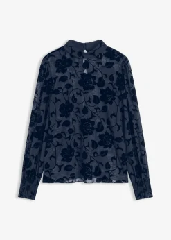 bonprix bonprix Camisetas>Camiseta de manga larga con leve transparencia Azul marino