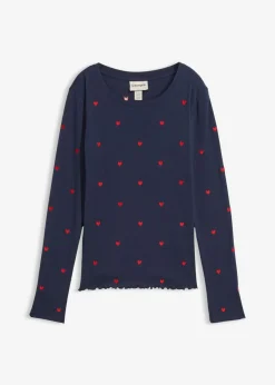 bonprix bonprix Camisetas>Camiseta de manga larga de algodón puro Azul marino-fresa estampado