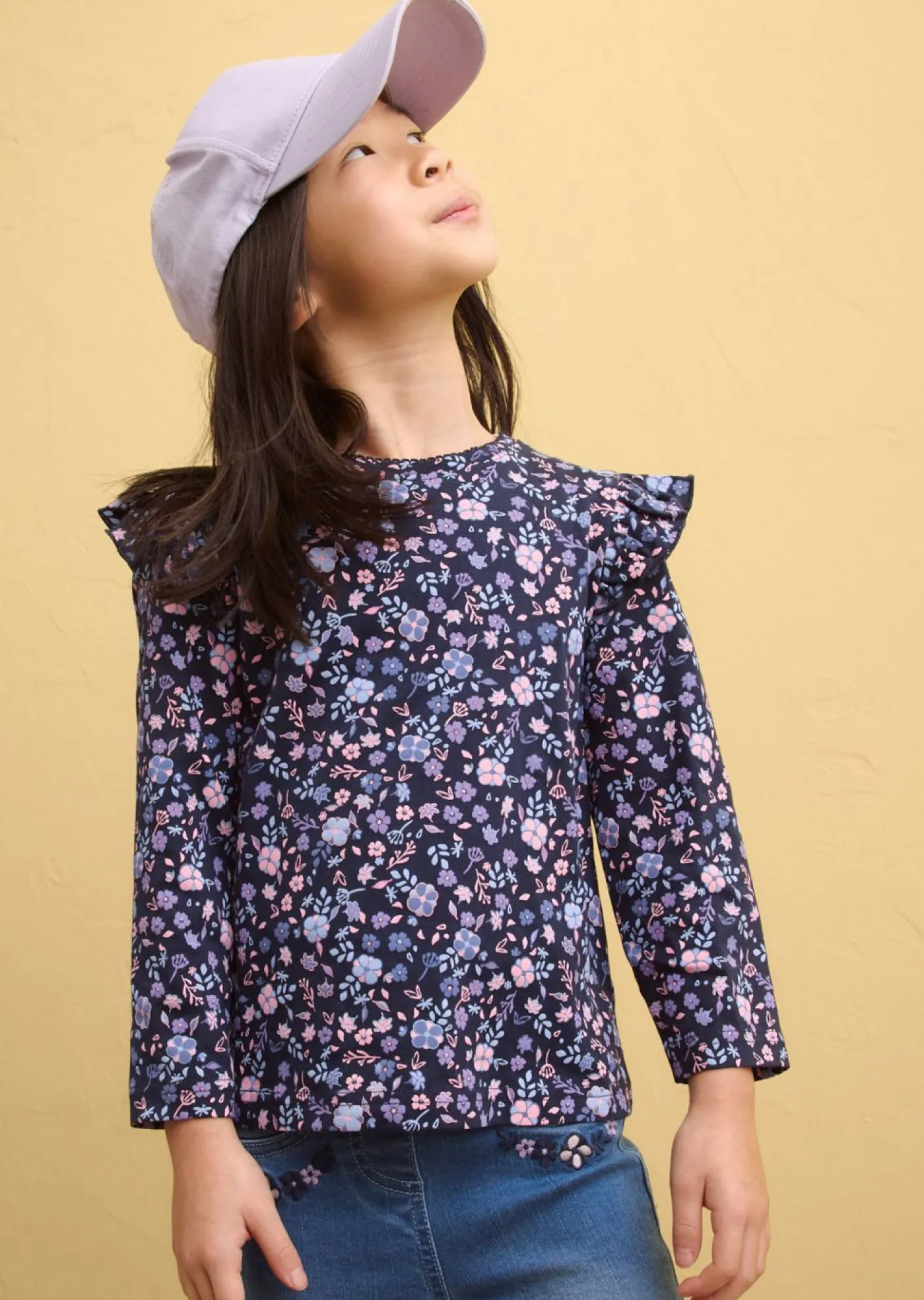 bonprix bonprix Ropa 2 A 9 Años·Camisetas|Ropa 2 A 9 Años·Multipack>Camiseta de manga larga de algodón orgánico puro (3 unidades) Azul marino + violeta ahumado + azul claro de flores