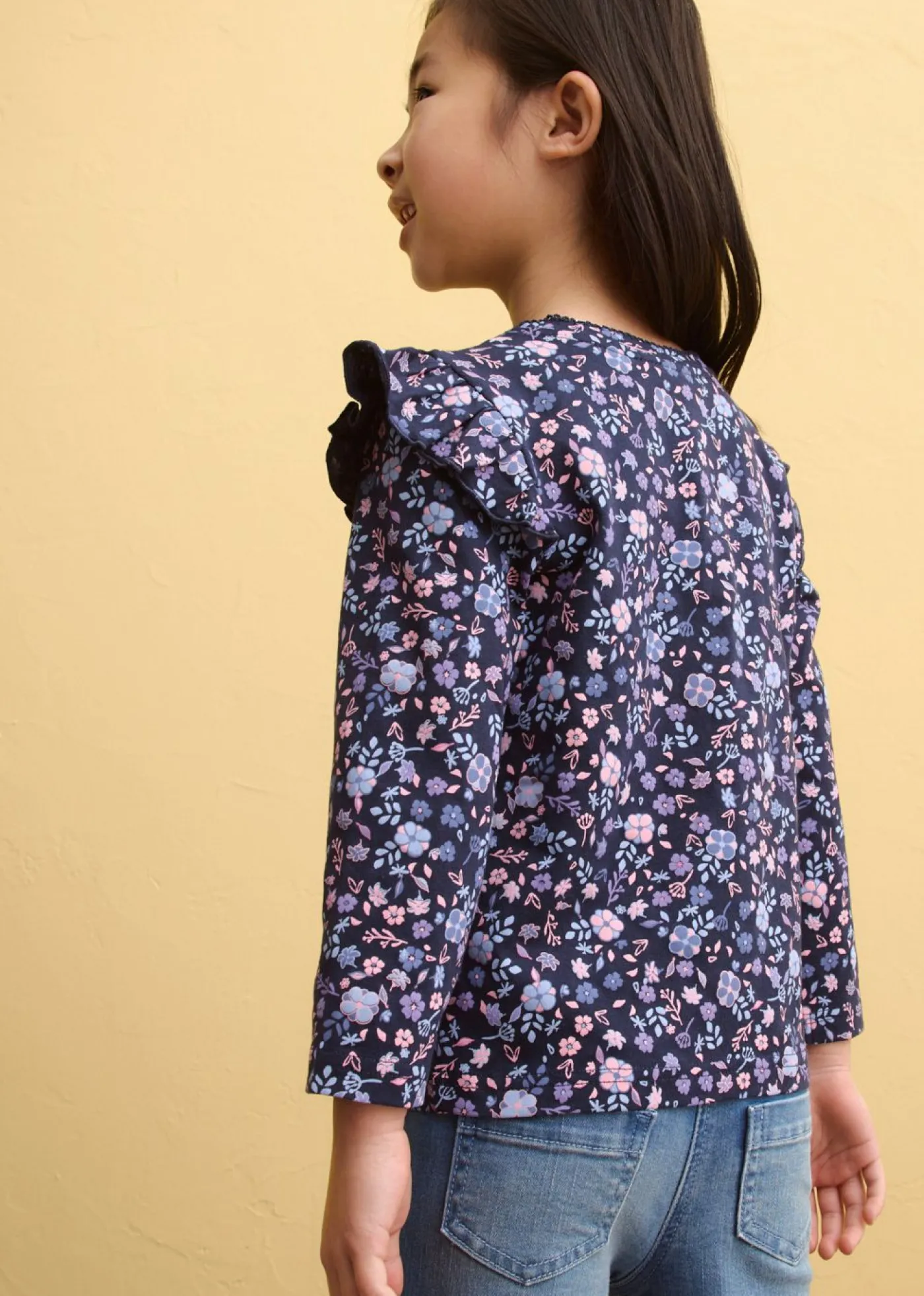 bonprix bonprix Ropa 2 A 9 Años·Camisetas|Ropa 2 A 9 Años·Multipack>Camiseta de manga larga de algodón orgánico puro (3 unidades) Azul marino + violeta ahumado + azul claro de flores