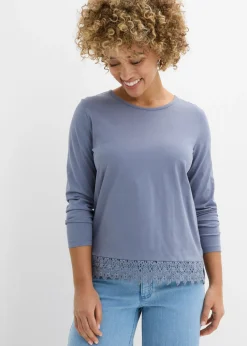 bonprix bonprix Camisetas|Novedades>Camiseta de manga larga de algodón puro (2 unidades) azul ahumado-azul marino