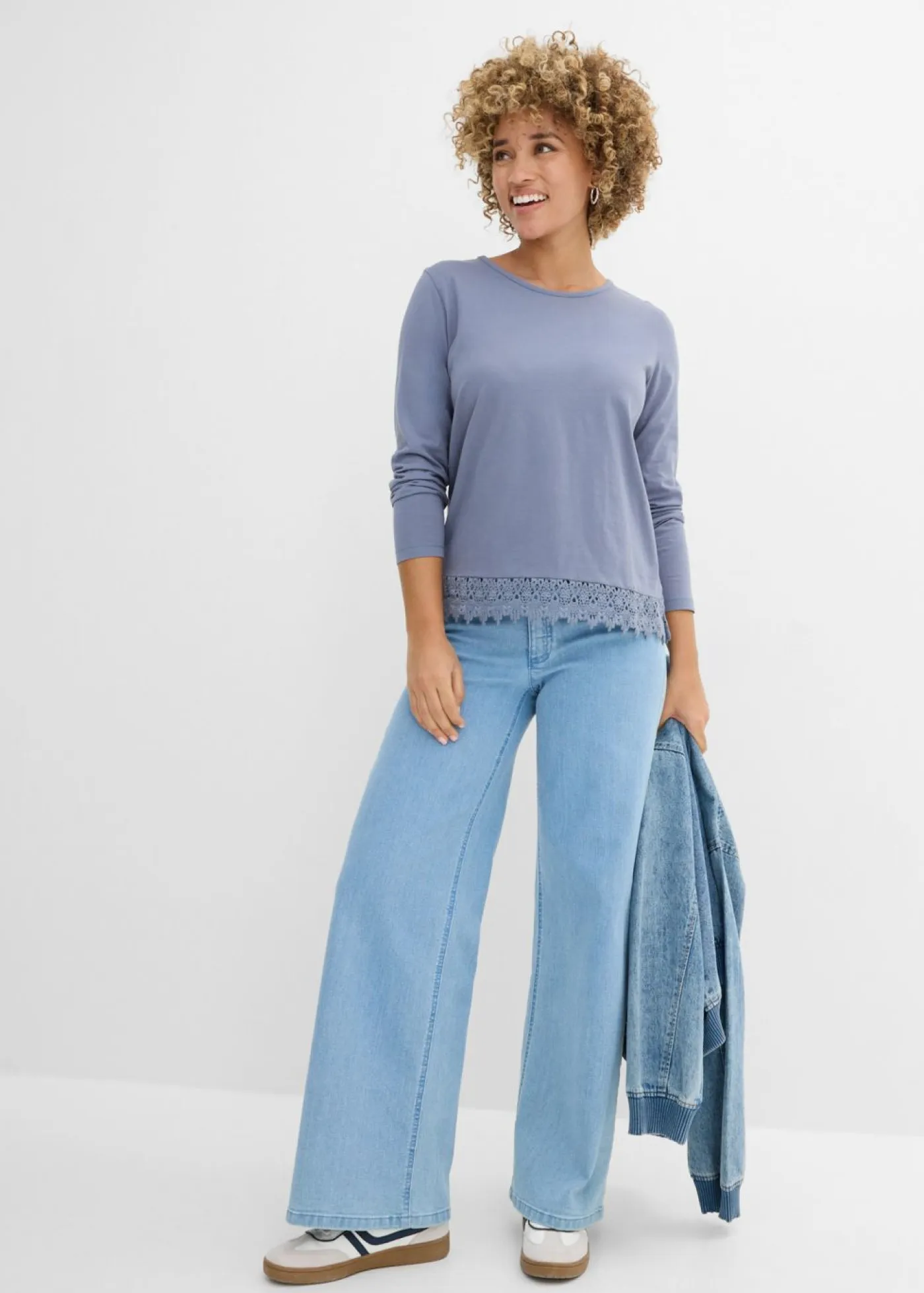 bonprix bonprix Camisetas|Novedades>Camiseta de manga larga de algodón puro (2 unidades) azul ahumado-azul marino