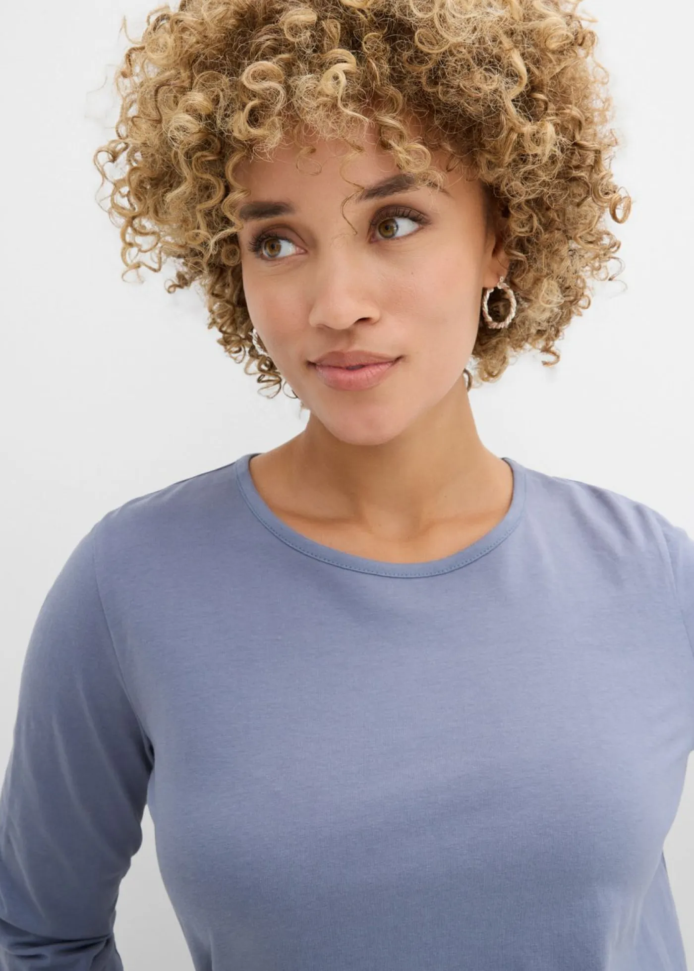 bonprix bonprix Camisetas|Novedades>Camiseta de manga larga de algodón puro (2 unidades) azul ahumado-azul marino