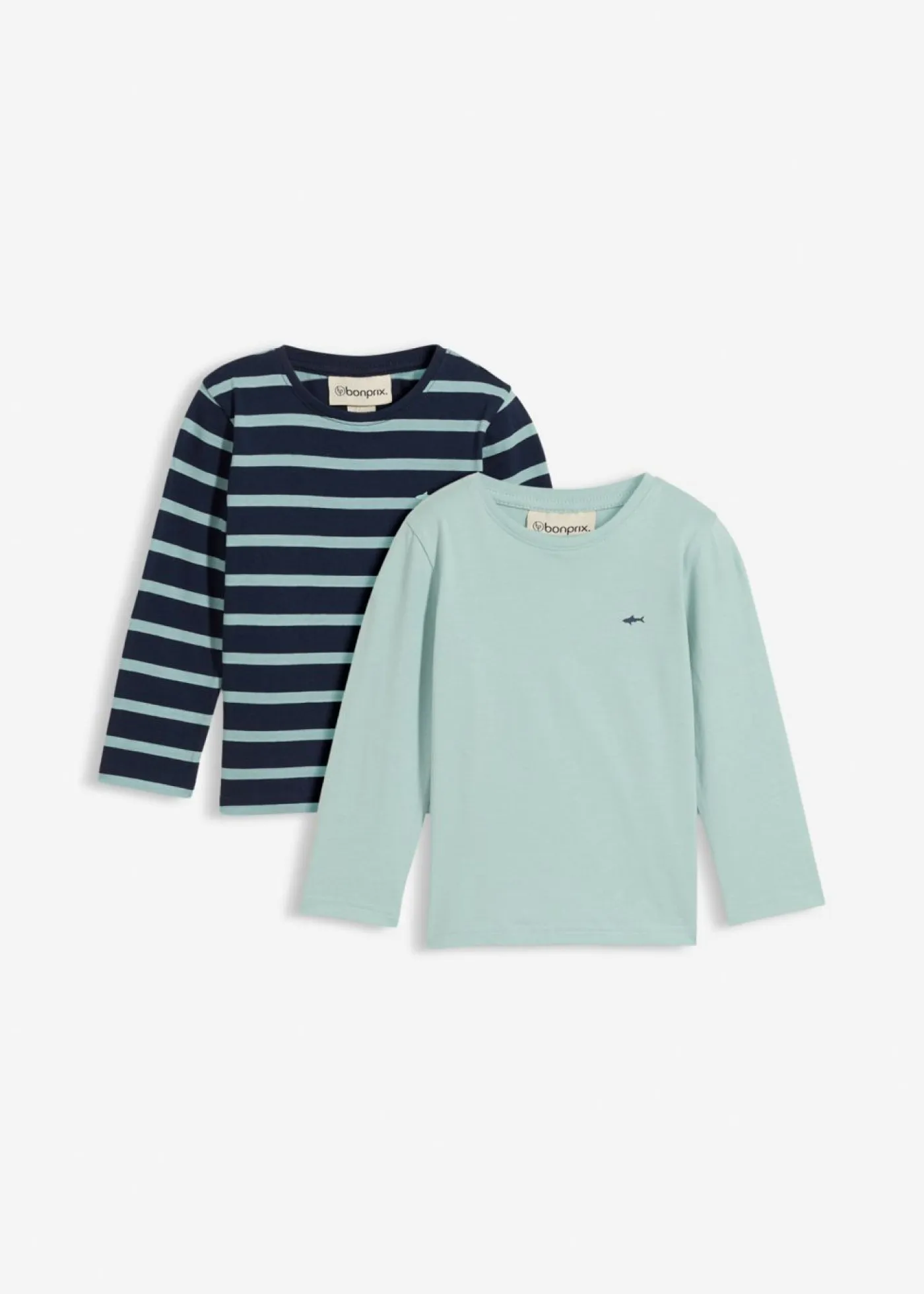 bonprix bonprix Ropa 2 A 9 Años·Multipack|Ropa 2 A 9 Años·Camisetas>Camiseta de manga larga de algodón orgánico puro (2 unidades) Azul verdoso + azul marino/azul verdoso de rayas