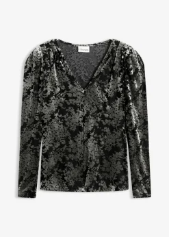 Mujer bonprix bonprix Camiseta de manga larga de terciopelo dévoré