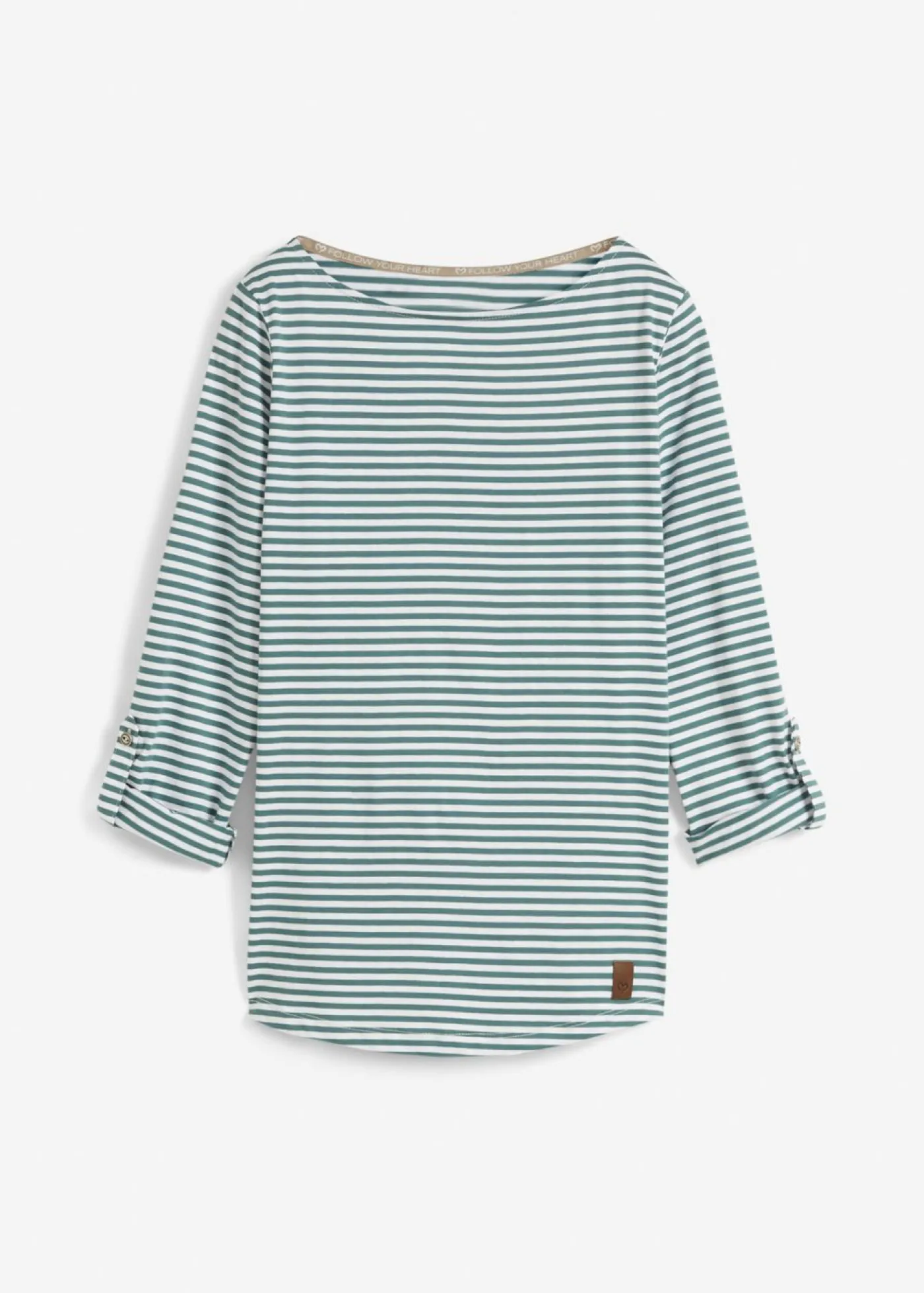 bonprix bonprix Camisetas|Novedades>Camiseta de manga larga de algodón puro Verde-Blanco de rayas