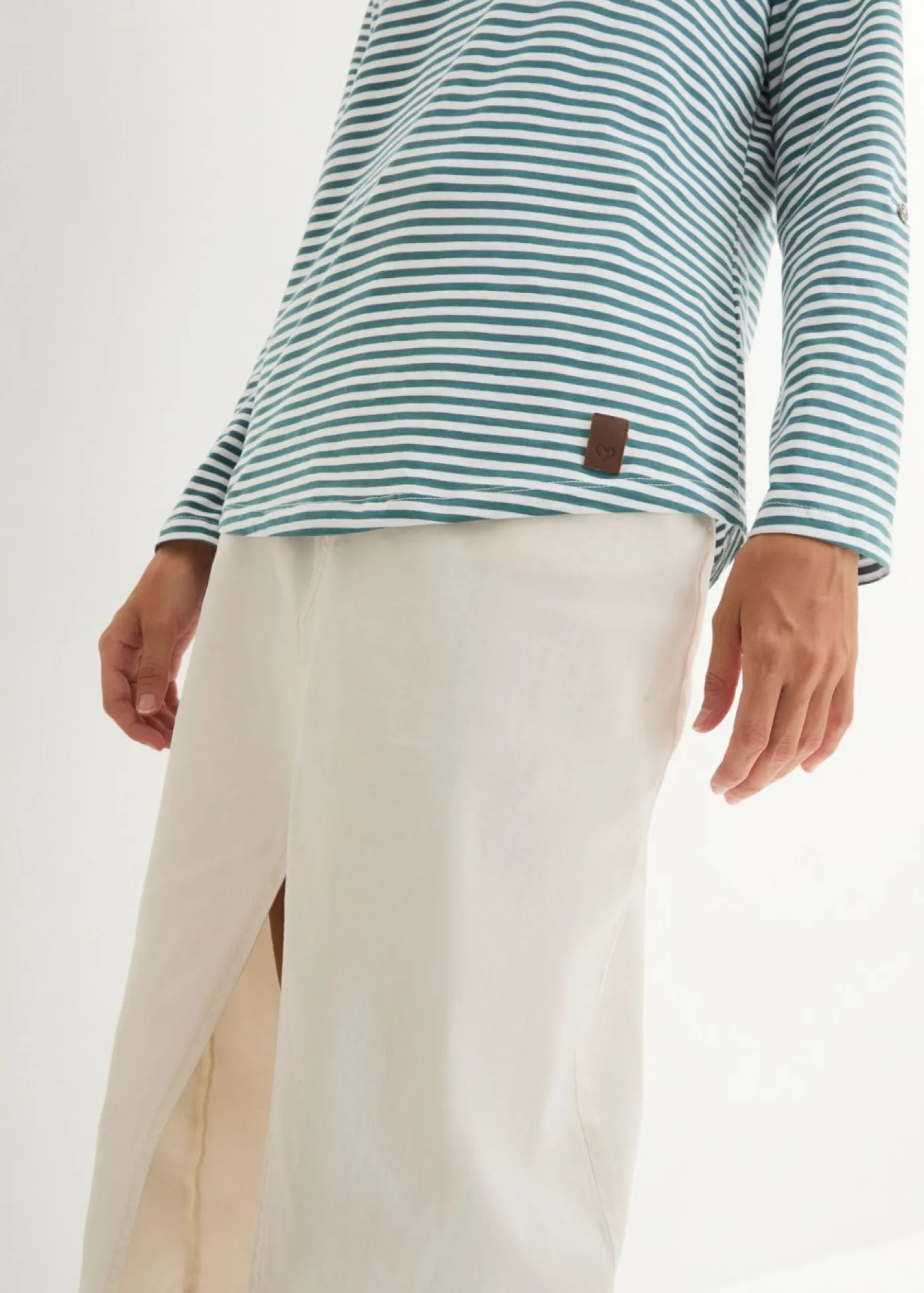 bonprix bonprix Camisetas|Novedades>Camiseta de manga larga de algodón puro Verde-Blanco de rayas