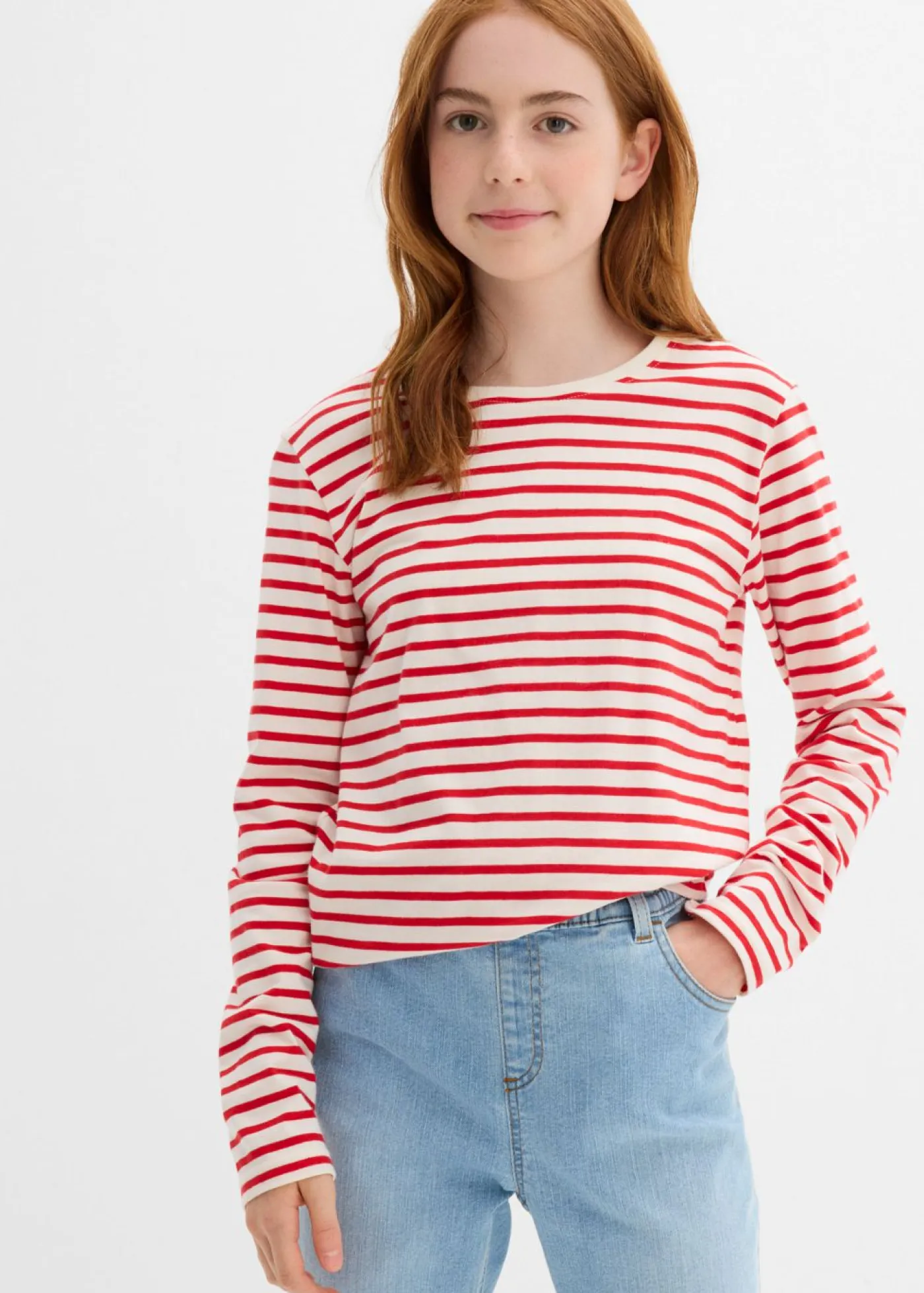 bonprix bonprix Ropa 9 A 16 Años·Camisetas Y Camisas|Ropa 9 A 16 Años·Packs De Ropa>Camiseta de manga larga de algodón orgánico puro (3 unidades) fresa+azul marino+gris jaspeado+blanco lana