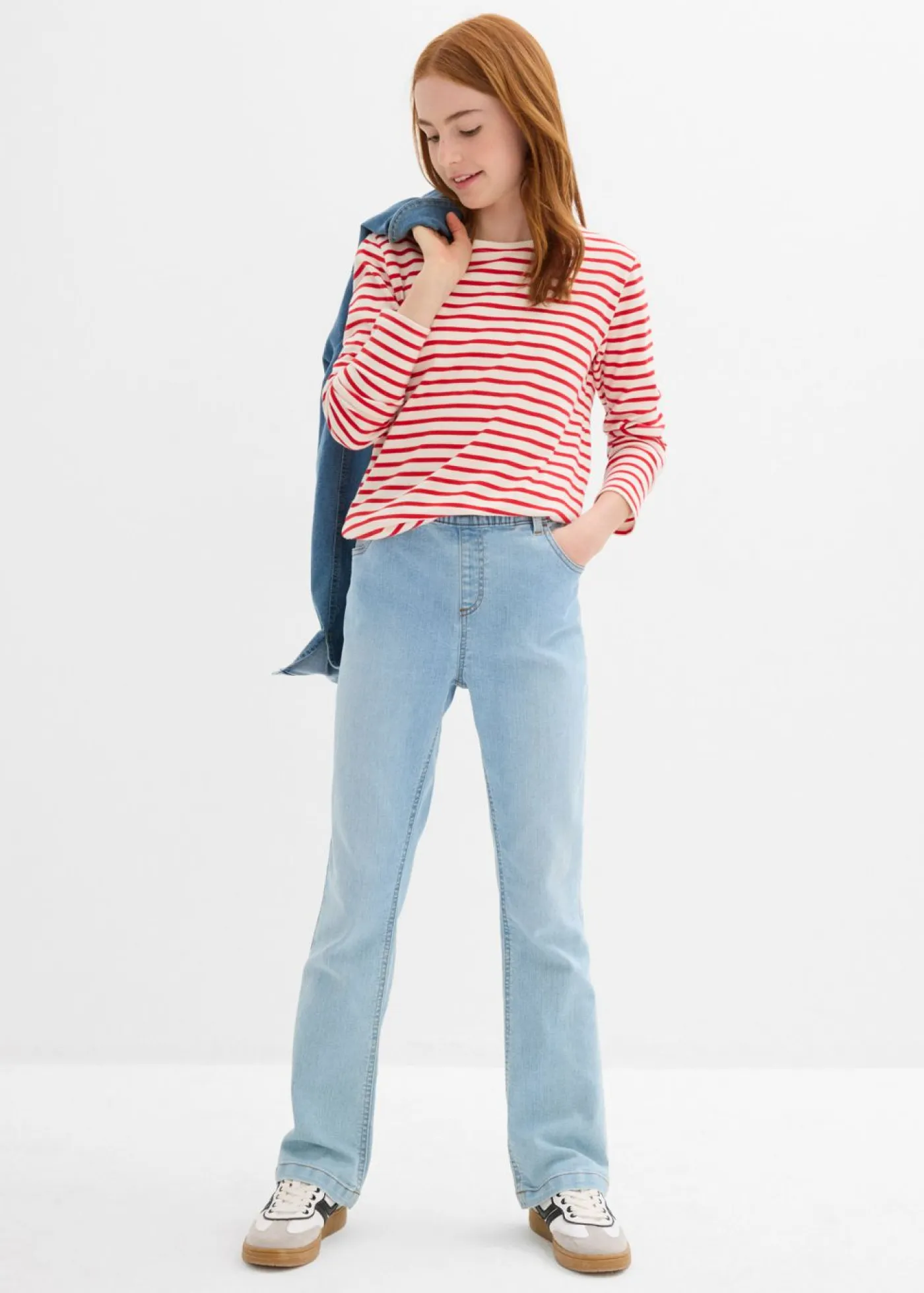 bonprix bonprix Ropa 9 A 16 Años·Camisetas Y Camisas|Ropa 9 A 16 Años·Packs De Ropa>Camiseta de manga larga de algodón orgánico puro (3 unidades) fresa+azul marino+gris jaspeado+blanco lana