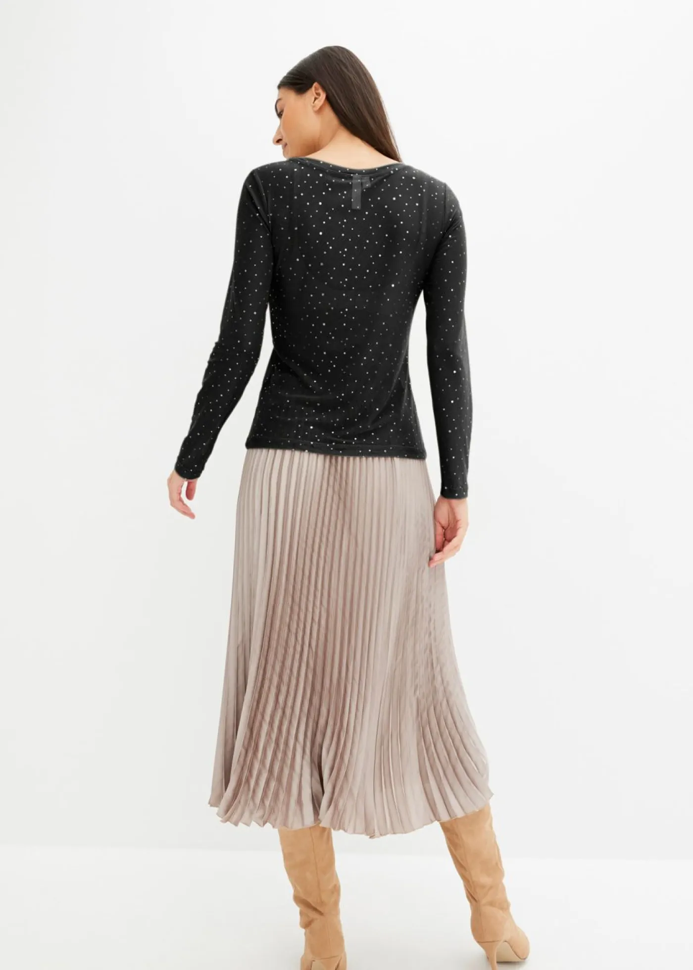 bonprix bonprix Camisetas>Camiseta de manga larga de malla brillante Negro-plata