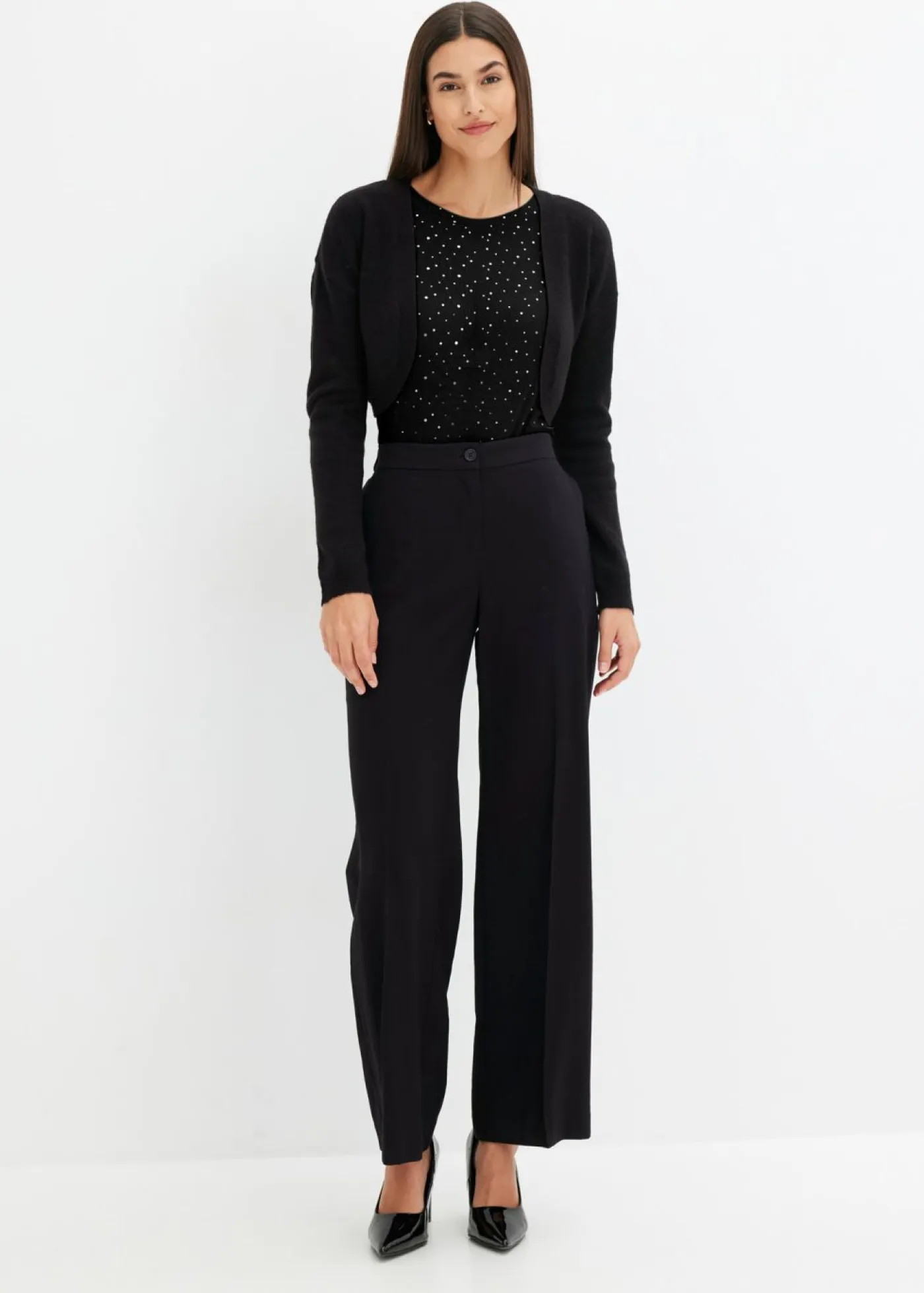 bonprix bonprix Camisetas>Camiseta de manga larga de malla brillante Negro-plata