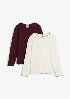 bonprix bonprix Ropa 9 A 16 Años·Camisetas Y Camisas|Ropa 9 A 16 Años·Packs De Ropa>Camiseta de manga larga de mezcla de algodón orgánico elástico (2 unidades) blanco lana+negro+rojo burdeos+rosa oscuro