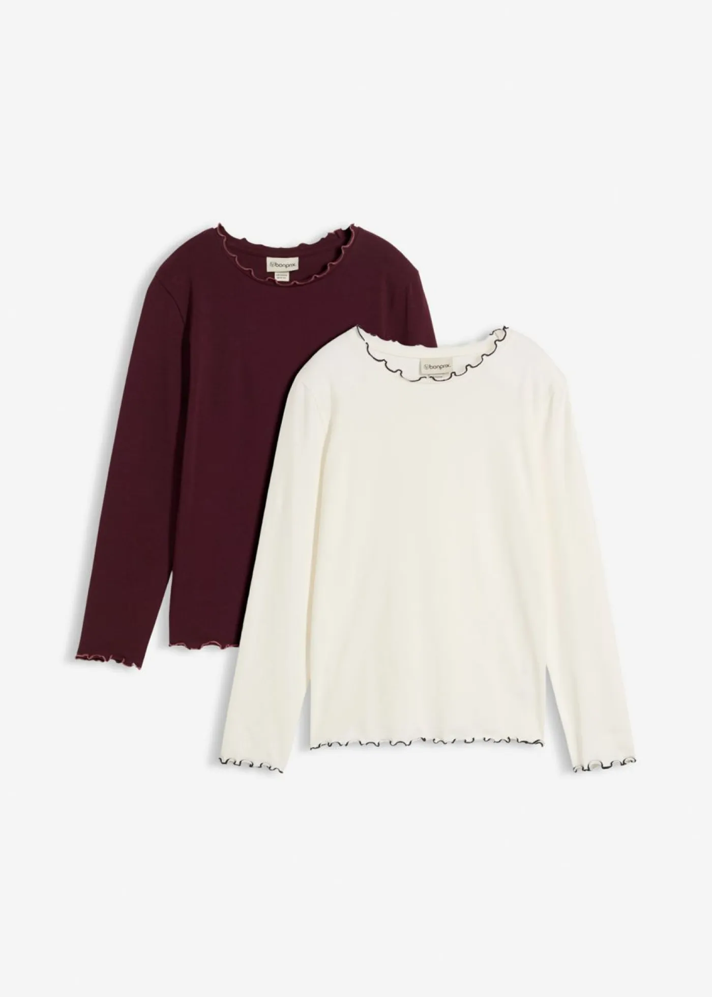 bonprix bonprix Ropa 9 A 16 Años·Camisetas Y Camisas|Ropa 9 A 16 Años·Packs De Ropa>Camiseta de manga larga de mezcla de algodón orgánico elástico (2 unidades) blanco lana+negro+rojo burdeos+rosa oscuro