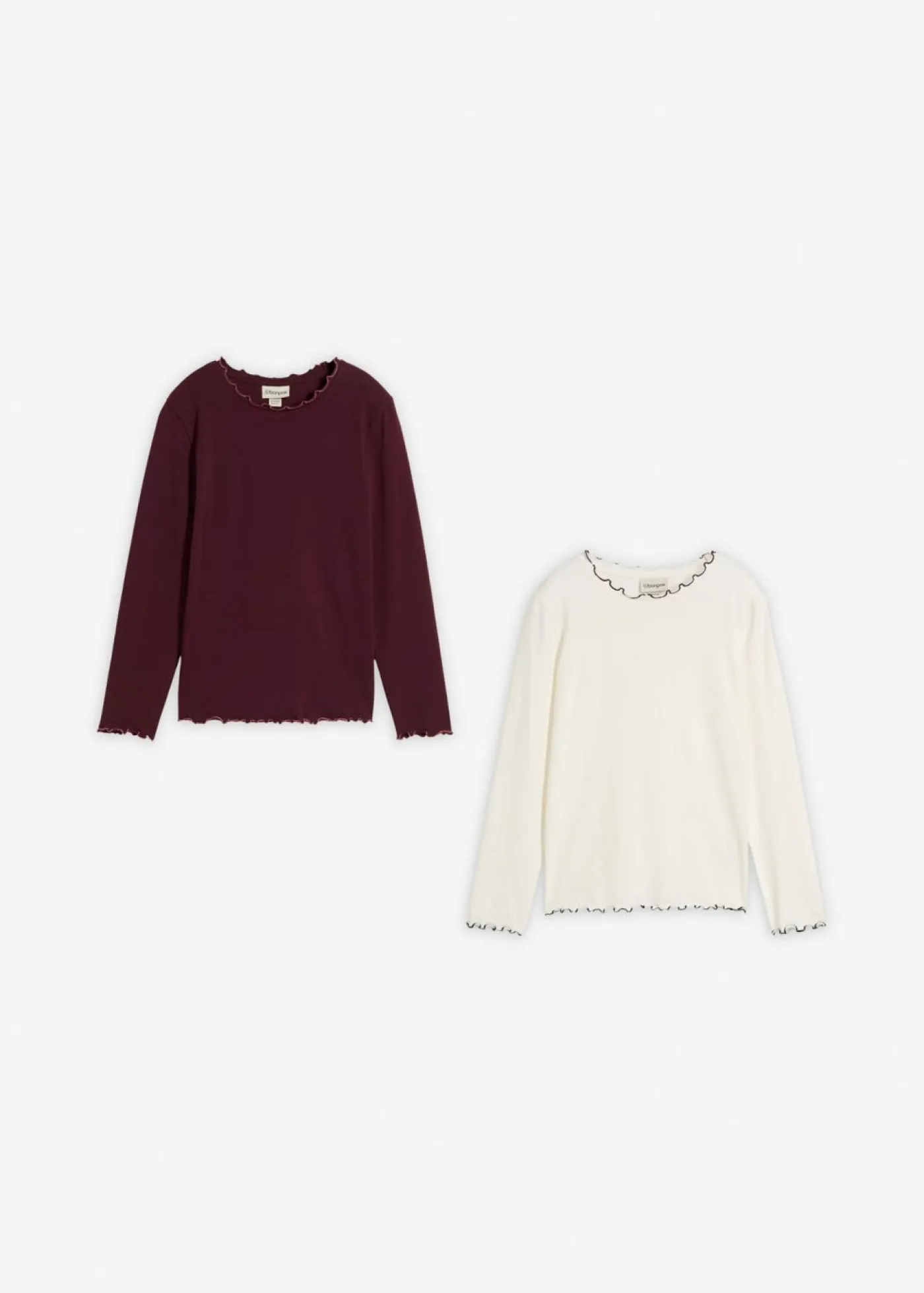 bonprix bonprix Ropa 9 A 16 Años·Camisetas Y Camisas|Ropa 9 A 16 Años·Packs De Ropa>Camiseta de manga larga de mezcla de algodón orgánico elástico (2 unidades) blanco lana+negro+rojo burdeos+rosa oscuro