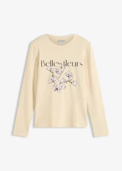 bonprix bonprix Camisetas>Camiseta de manga larga de algodón orgánico arena claro-musgo