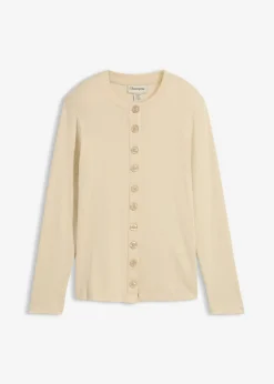 Mujer bonprix bonprix Camiseta de manga larga de canalé de algodón puro